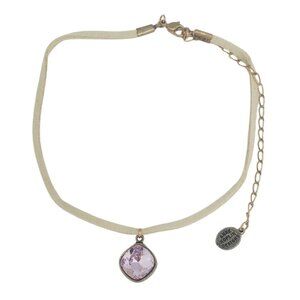Anne Koplik Parisa Violet Purple Crystal Suede Leather Choker Necklace NWOT